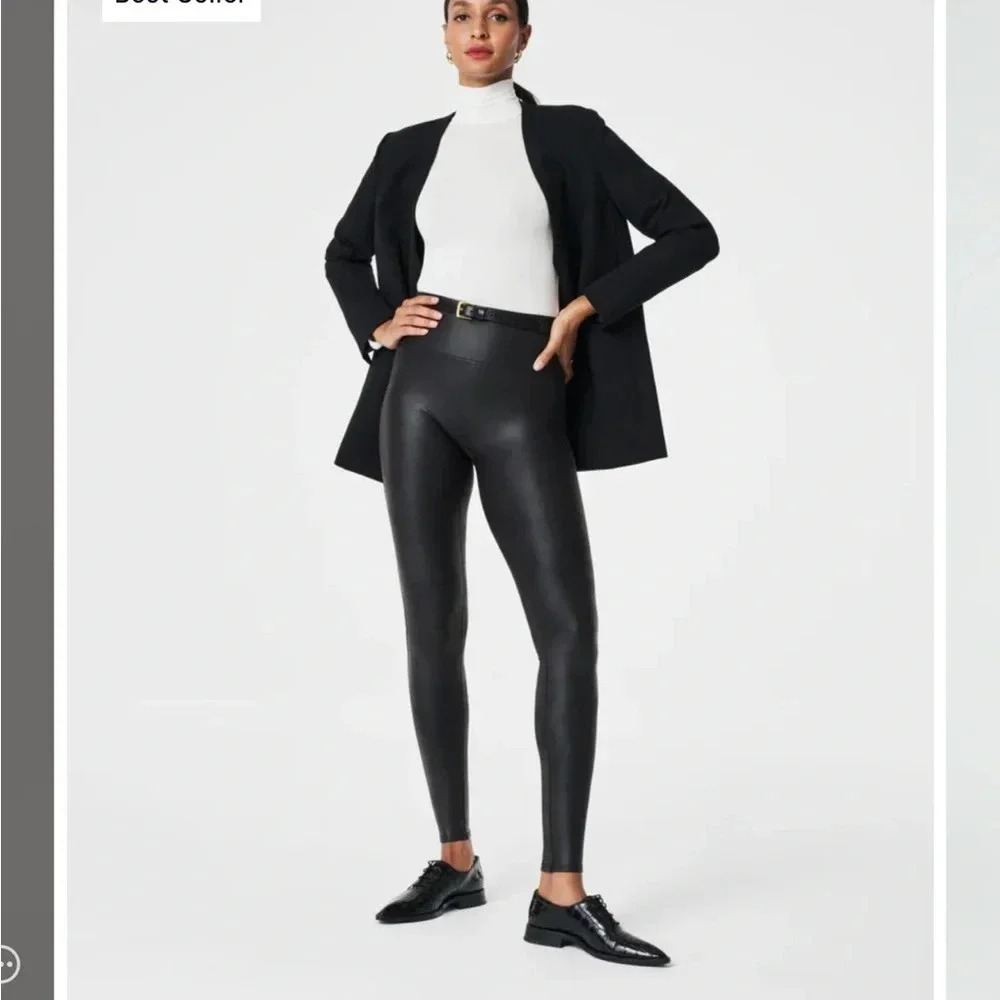 Spanx black faux leather high rise leggings size Sz small excellent condition